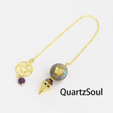 Labradorite crystal pendulum with pentagram charm for psychic divination work