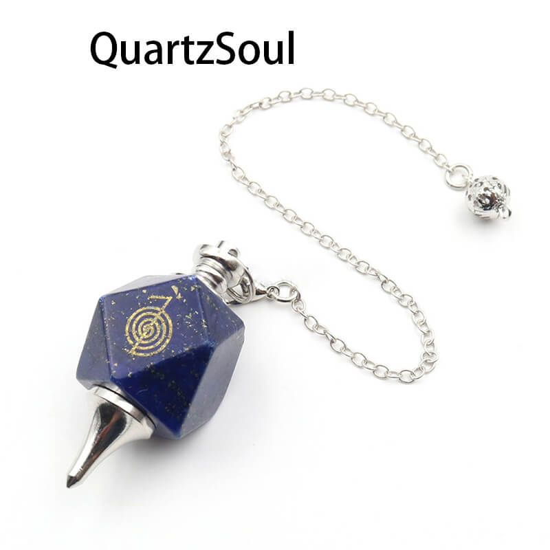 Lapis Lazuli Crystal Pendulum with Sacred Geometry Symbol for Wisdom and Truth