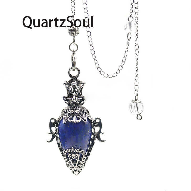 Lapis Lazuli Crystal Pendulum with Silver Cage for Spiritual Insight
