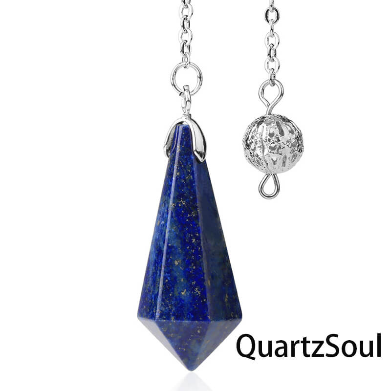 Lapis Lazuli hexagonal pendulum with silver chain for wisdom and truth