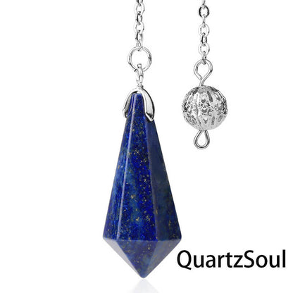 Lapis Lazuli hexagonal pendulum with silver chain for wisdom and truth