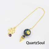 Lapis lazuli crystal pendulum with pentagram charm for intuition enhancement
