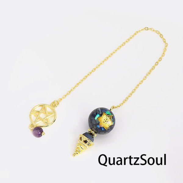 Lapis lazuli crystal pendulum with pentagram charm for intuition enhancement