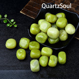 Polished Lemon Jade Tumbled Gemstones Displayed in Black Bowl