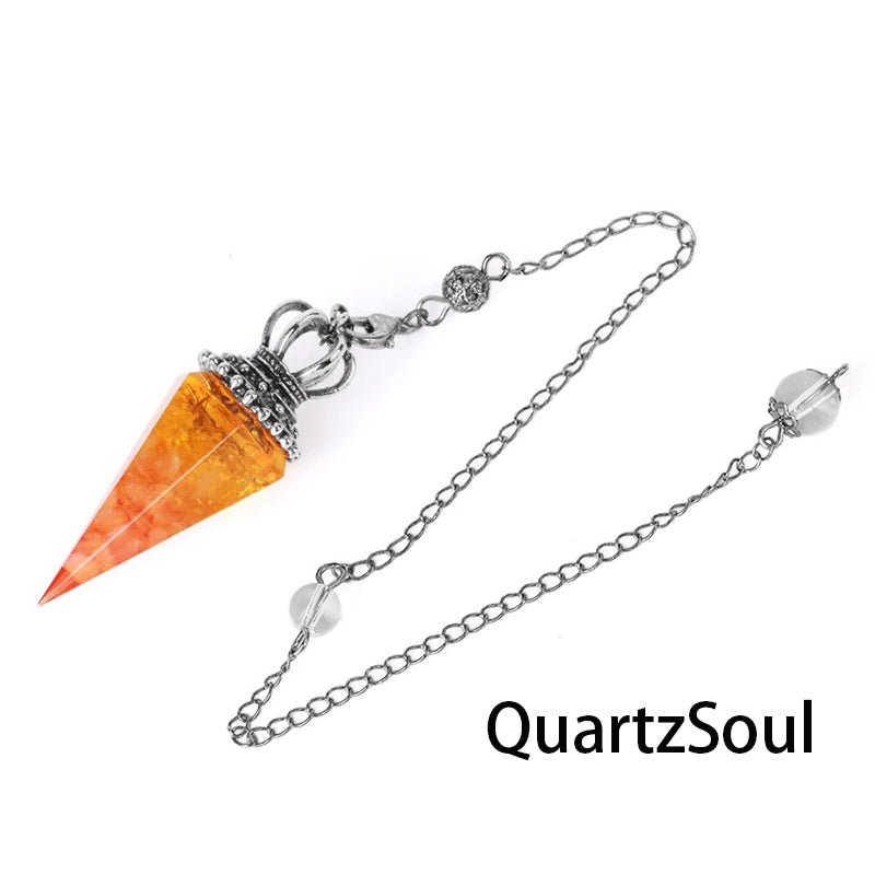 Lemon Pink crystal pendulum with silver crown for divination