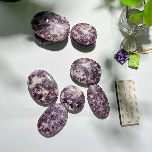 Premium Wholesale Lepidolite Palm Stone Purple Crystal Healing Stone