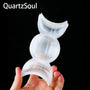 Natural white selenite palm stone with double moon design for healing