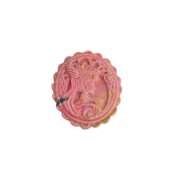 Pink Rhodonite Crystal Cameo with Magical Girl Pattern