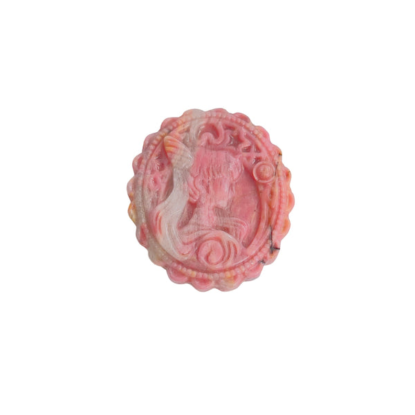 Magical Girl Pattern Rhodonite Crystal Carving Pink Healing Stone Front View