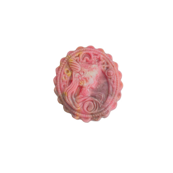 Magical Girl Pattern Rhodonite Crystal Carving Front View Pink Healing Stone