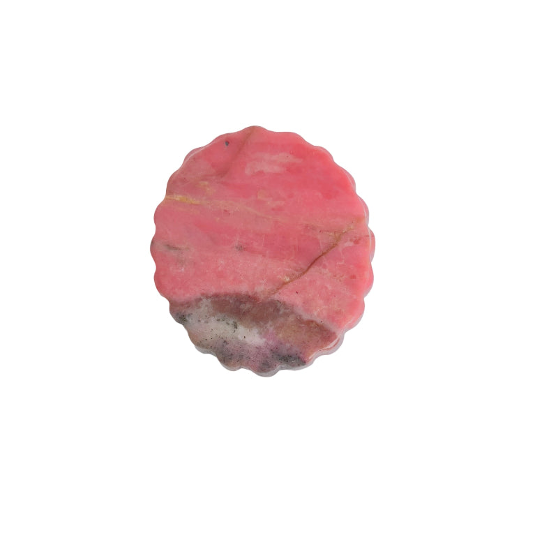 Close-up Detail of Magical Girl Profile Carving on Pink Rhodonite Crystal Pendant