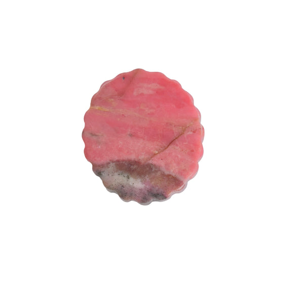 Close-up Detail of Magical Girl Profile Carving on Pink Rhodonite Crystal Pendant