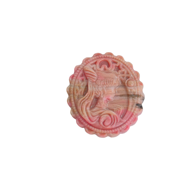 Magical Pink Rhodonite Crystal Carving with Scalloped Edge Pattern