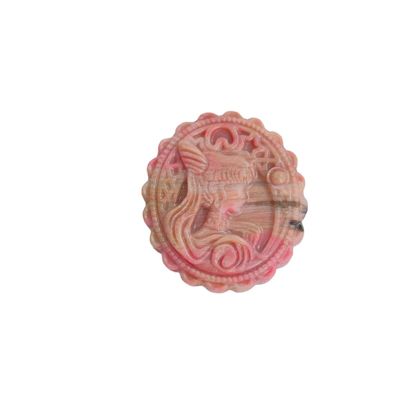 Magical Pink Rhodonite Crystal Carving with Scalloped Edge Pattern