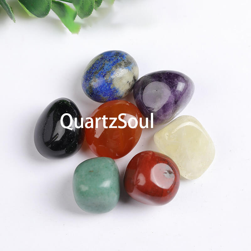 Natural mixed tumbled crystals collection with amethyst, lapis lazuli and gemstones