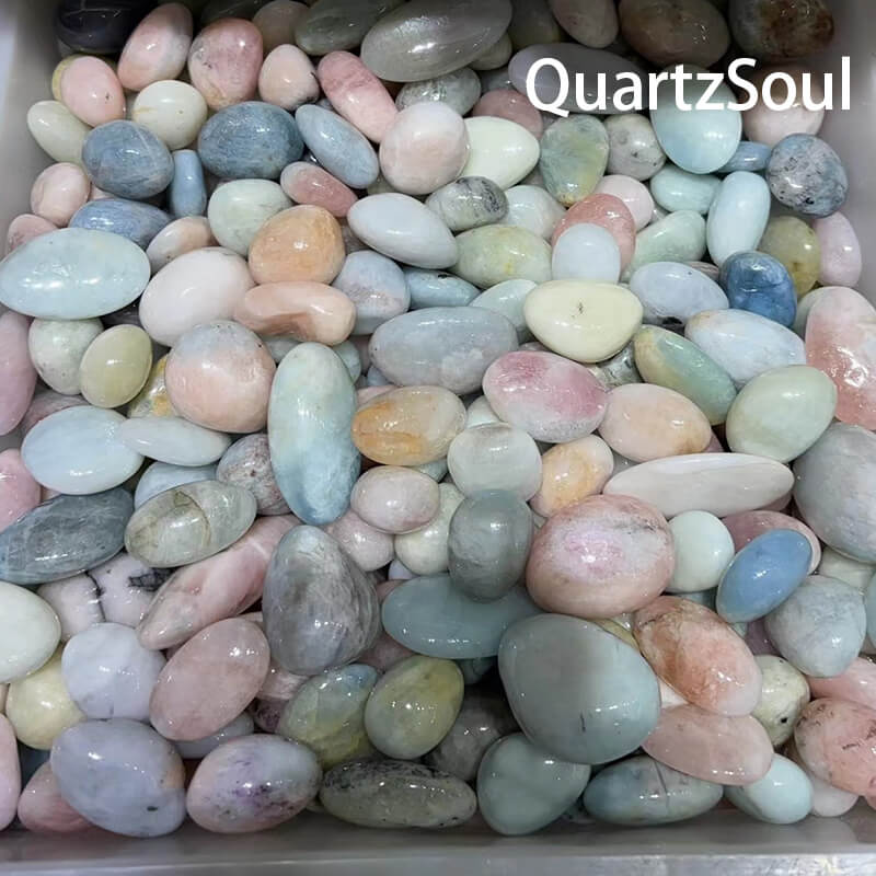 Premium wholesale Morganite tumbled stones in various shades of pink from QuartzSoul