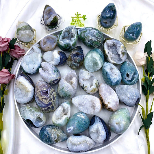 Premium Wholesale Moss Agate Crystal Egg Natural Healing Stone