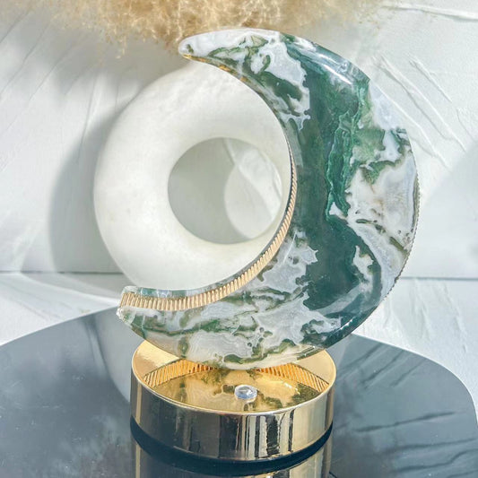 Natural Moss Agate Crystal Lamp with Healing Properties for Home Decor