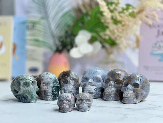 Natural Moss Agate Crystal Skull for Healing and Spiritual Growth