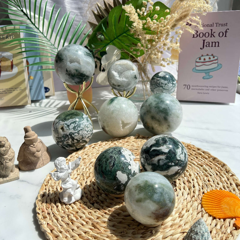 Moss Agate Sphere for Meditation and Energy Healing