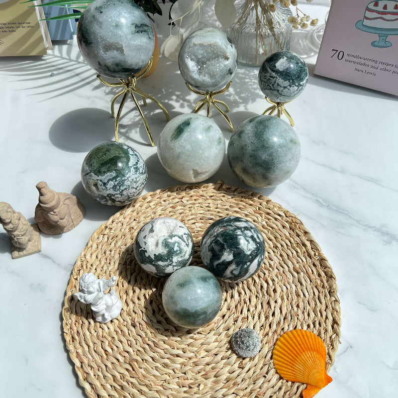 Polished Moss Agate Sphere with Natural Green Patterns
