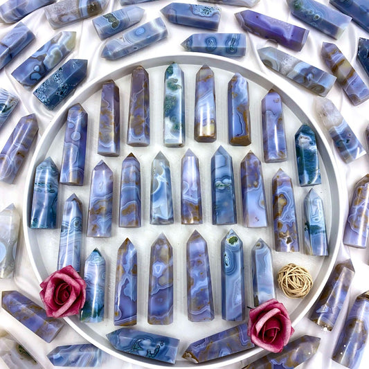 Premium Moss Agate Tower for Crystal Healing Wholesale Supply
