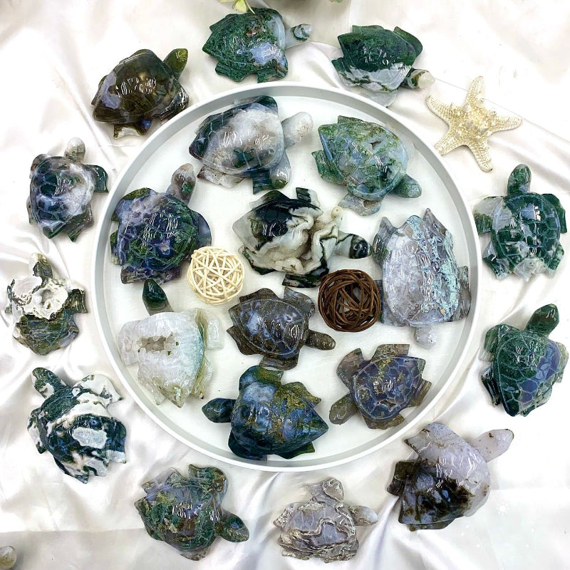 Premium Moss Agate Turtle Crystal Figurines for Wholesale Crystal Supply