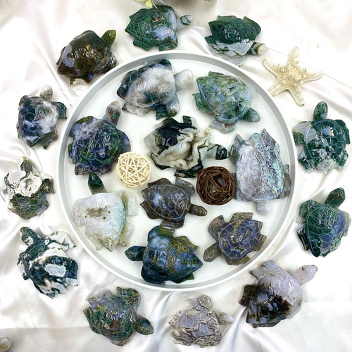 Premium Moss Agate Turtle Crystal Figurines for Wholesale Crystal Supply