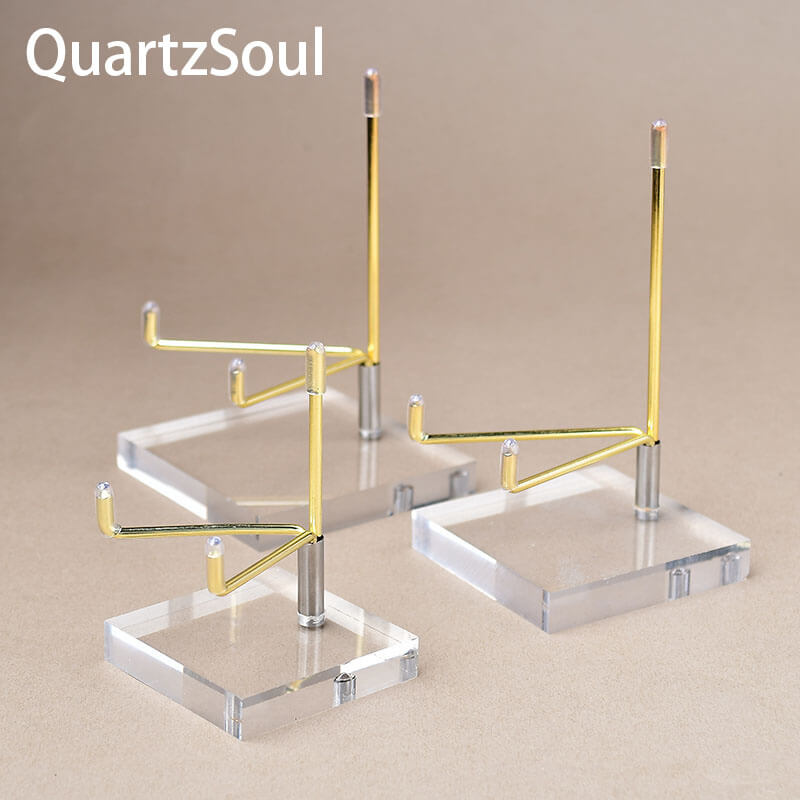 Collection of crystal display stands in various sizes for mineral specimens