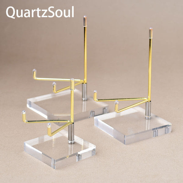 Collection of crystal display stands in various sizes for mineral specimens