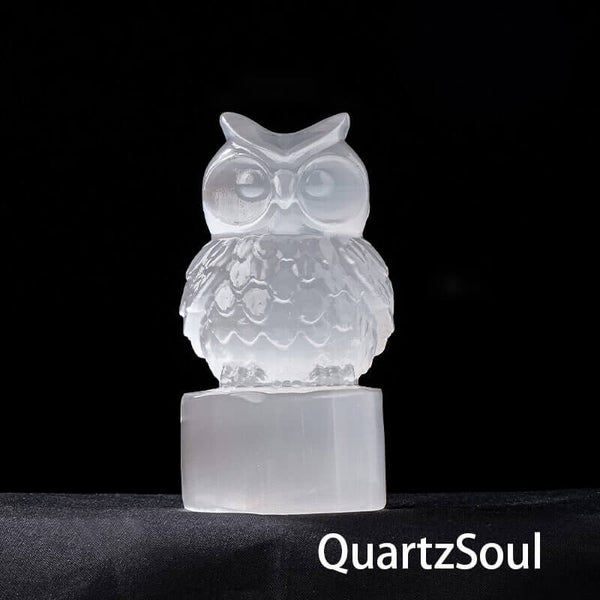 Elegant White Owl Crystal Display Stand for Selenite and Minerals