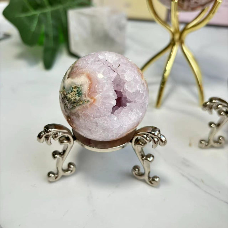 Druzy Sakura Agate Crystal Ball with Natural Light Reflection