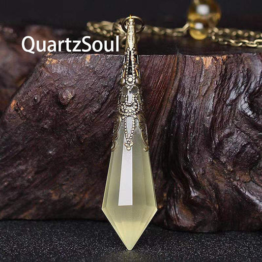 Natural Citrine Crystal Pendulum with Decorative Silver Cap