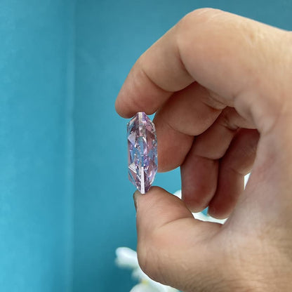Handcrafted hexagram fluorite crystal carving with unique patterns