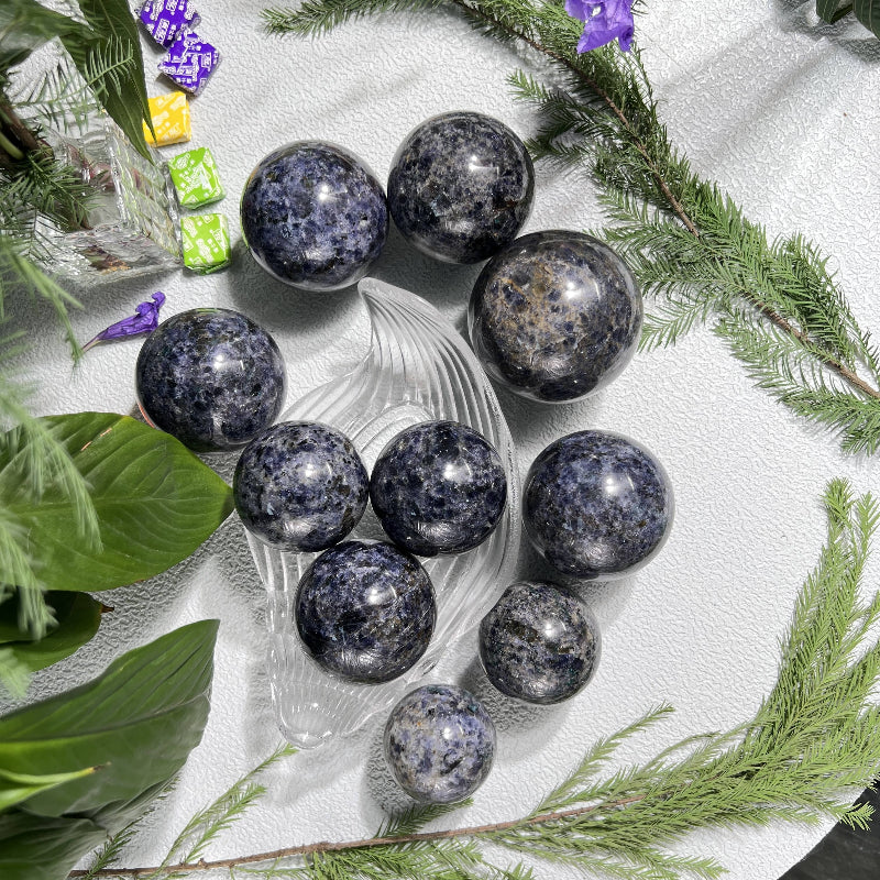 Premium Natural Iolite Sphere with Green Tourmaline Wholesale Crystal Healing Stone