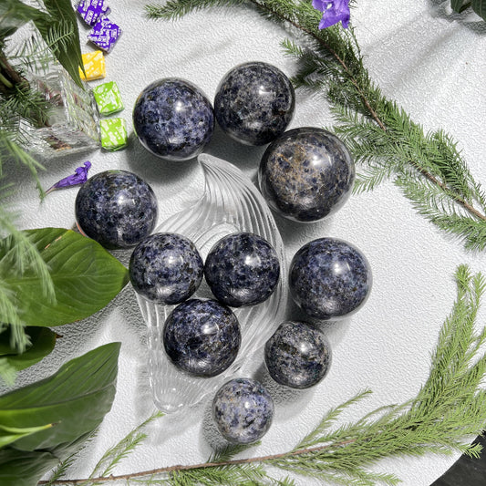Premium Natural Iolite Sphere with Green Tourmaline Wholesale Crystal Healing Stone