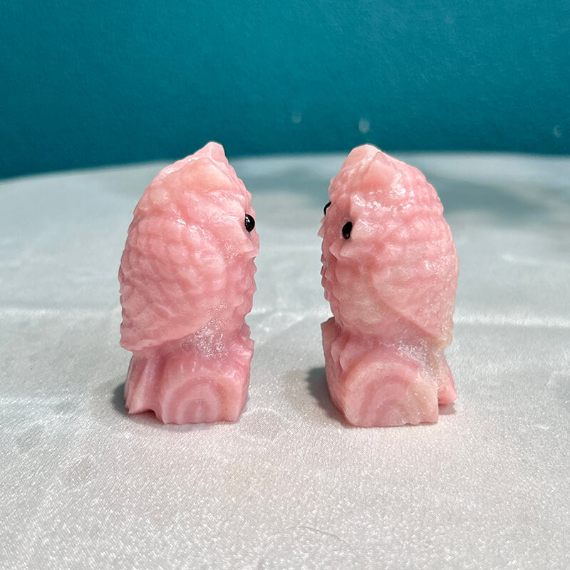 Natural Pink Opal Crystal Sculpture Displayed in Home Setting
