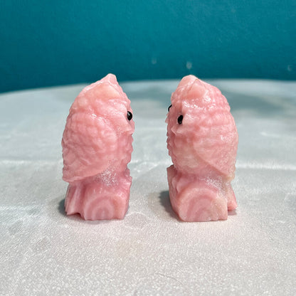 Natural Pink Opal Crystal Sculpture Displayed in Home Setting