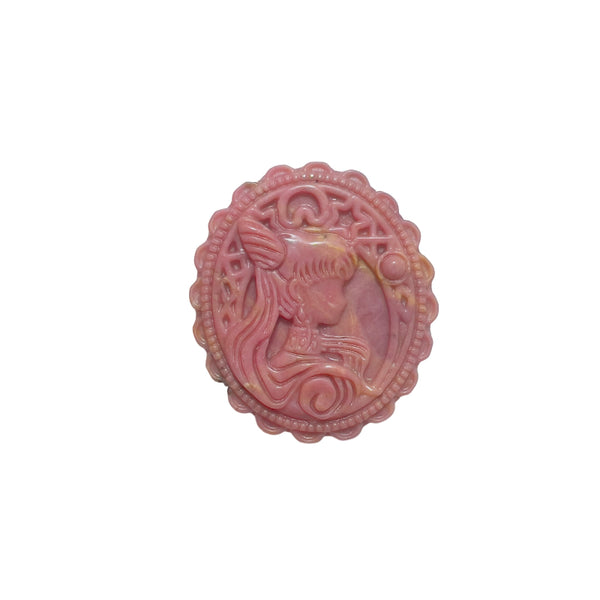 Natural Pink Rhodonite Carved Cameo Crystal Stone with Magical Girl Pattern