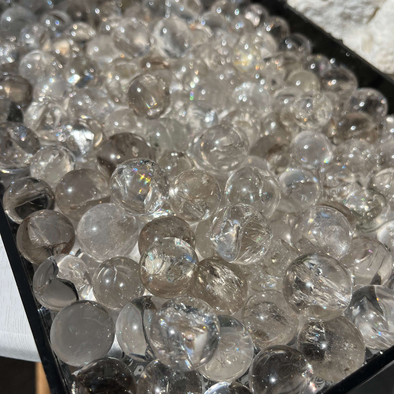 Mini clear quartz spheres elegant display wholesale collection