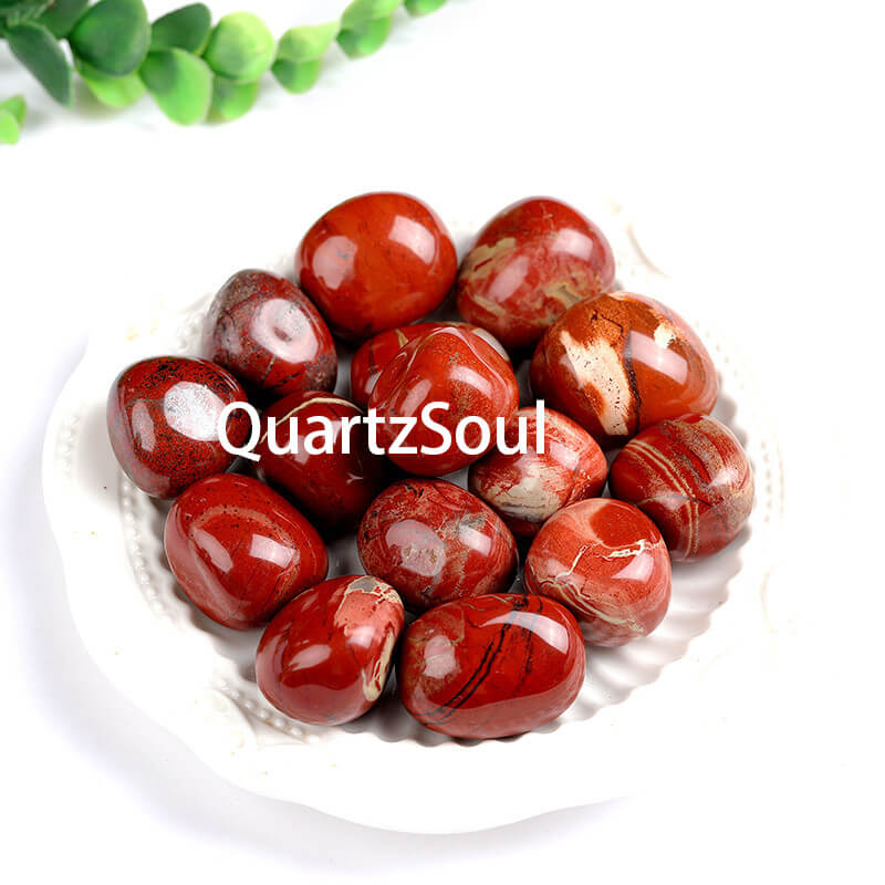 Premium Natural Red Jasper Tumbled Stones in White Bowl for Crystal Healing