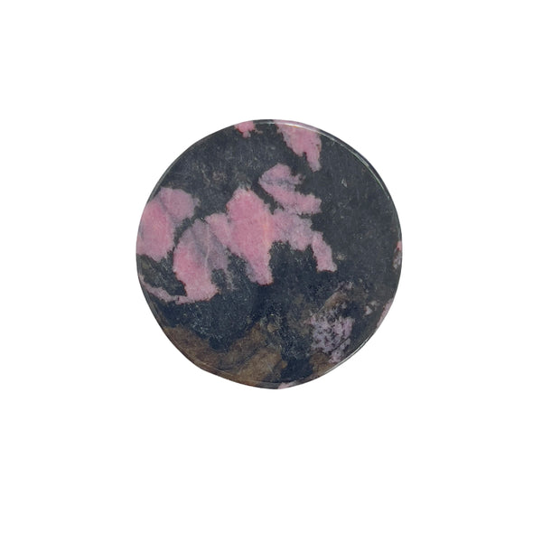 Natural pink rhodonite bear crystal with black inclusions