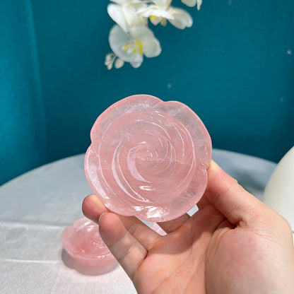 Hand-carved Rose Quartz Crystal Flower for Love and Emotional Healing