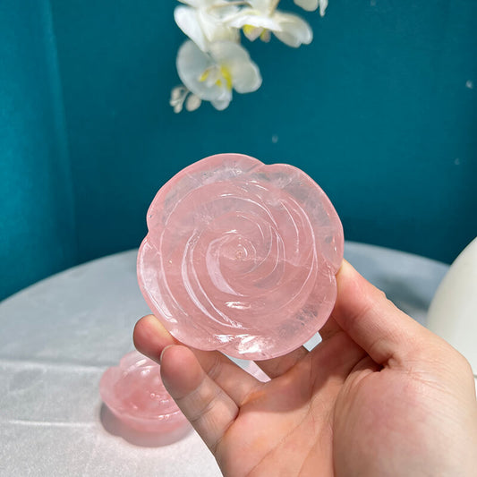 Hand-carved Rose Quartz Crystal Flower for Love and Emotional Healing