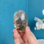 Natural Smoky Quartz Free Form Crystal Palm Stone with Unique Inclusions