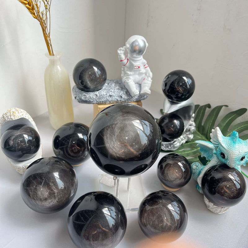 Obsidian Crystal Ball with Natural Light Reflection