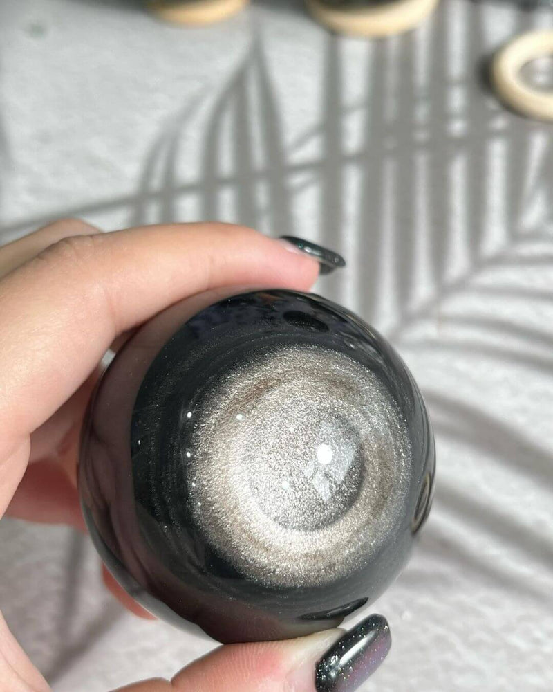 Natural Obsidian Sphere with Decorative Crystal Stand