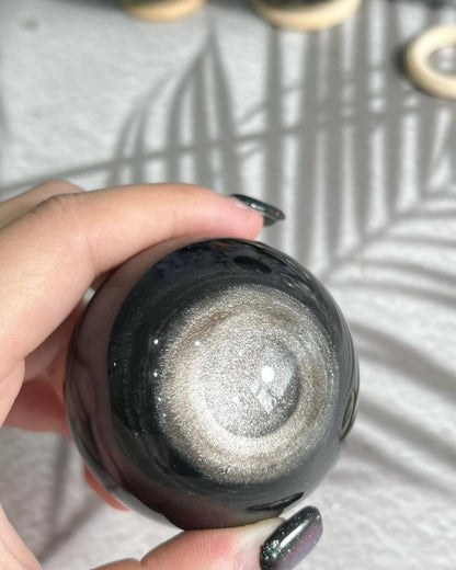Natural Obsidian Sphere with Decorative Crystal Stand