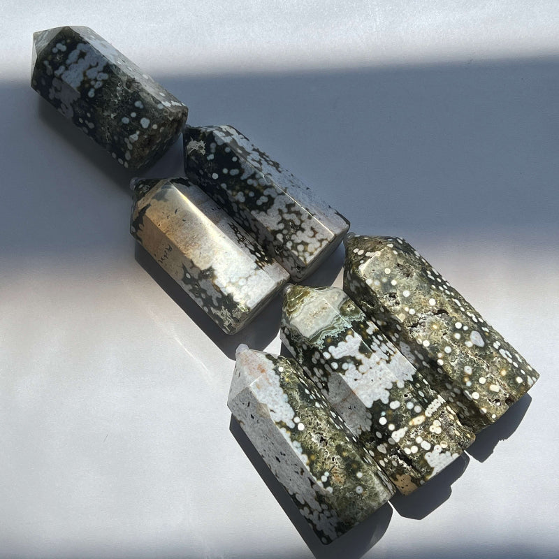 Multicolored Ocean Jasper Tower with unique natural formations for healing