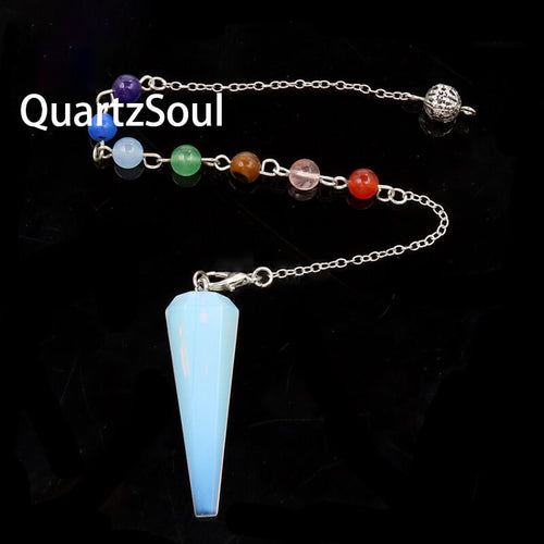 Opal Crystal Pendulum with 7 Chakra Chain for Enhanced Creativity and Insight